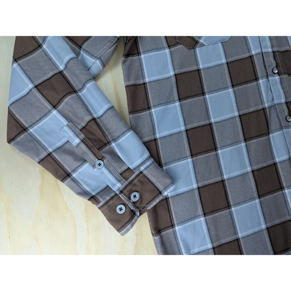 Dixxon Men's Large T Street Plaid Flannel Long Sleeve Snap Shirt Brown Blue - Picture 5 of 10